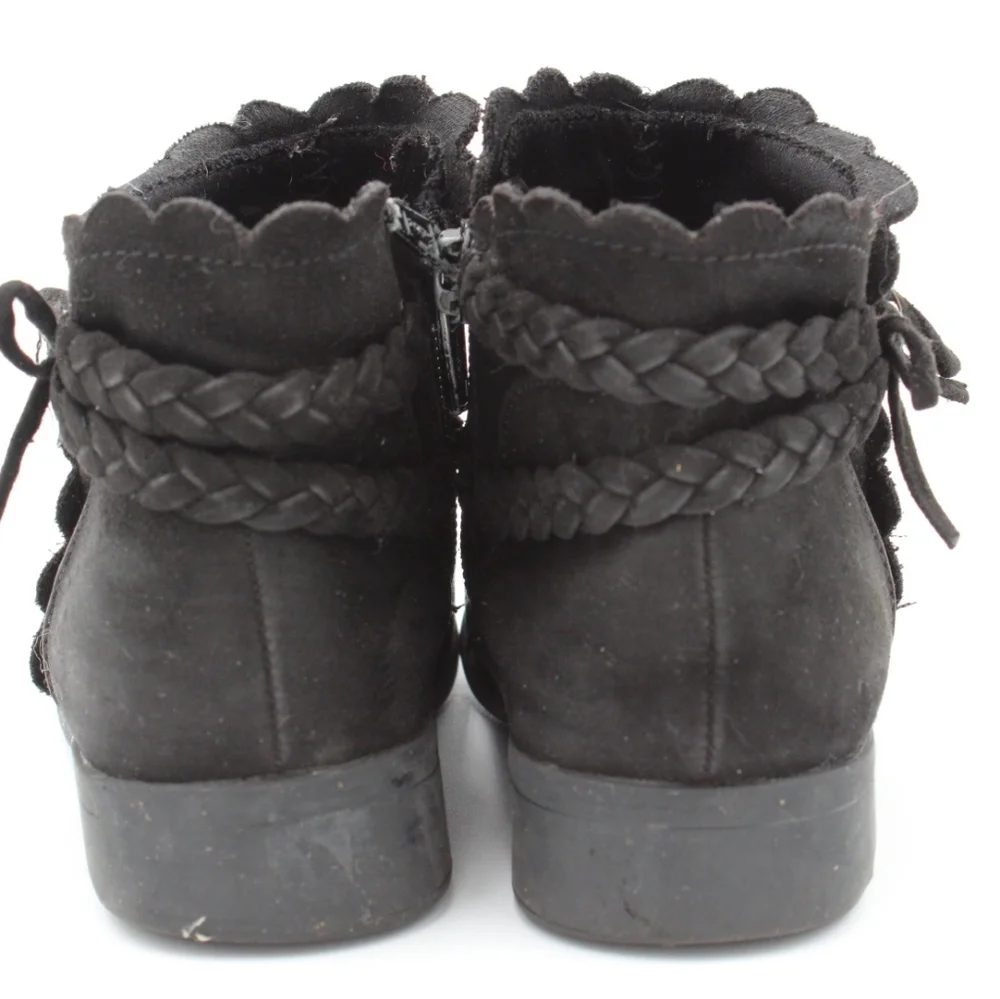 Girls Toddler Size 11 Black Microsuede Ankle Boots with Braided Straps